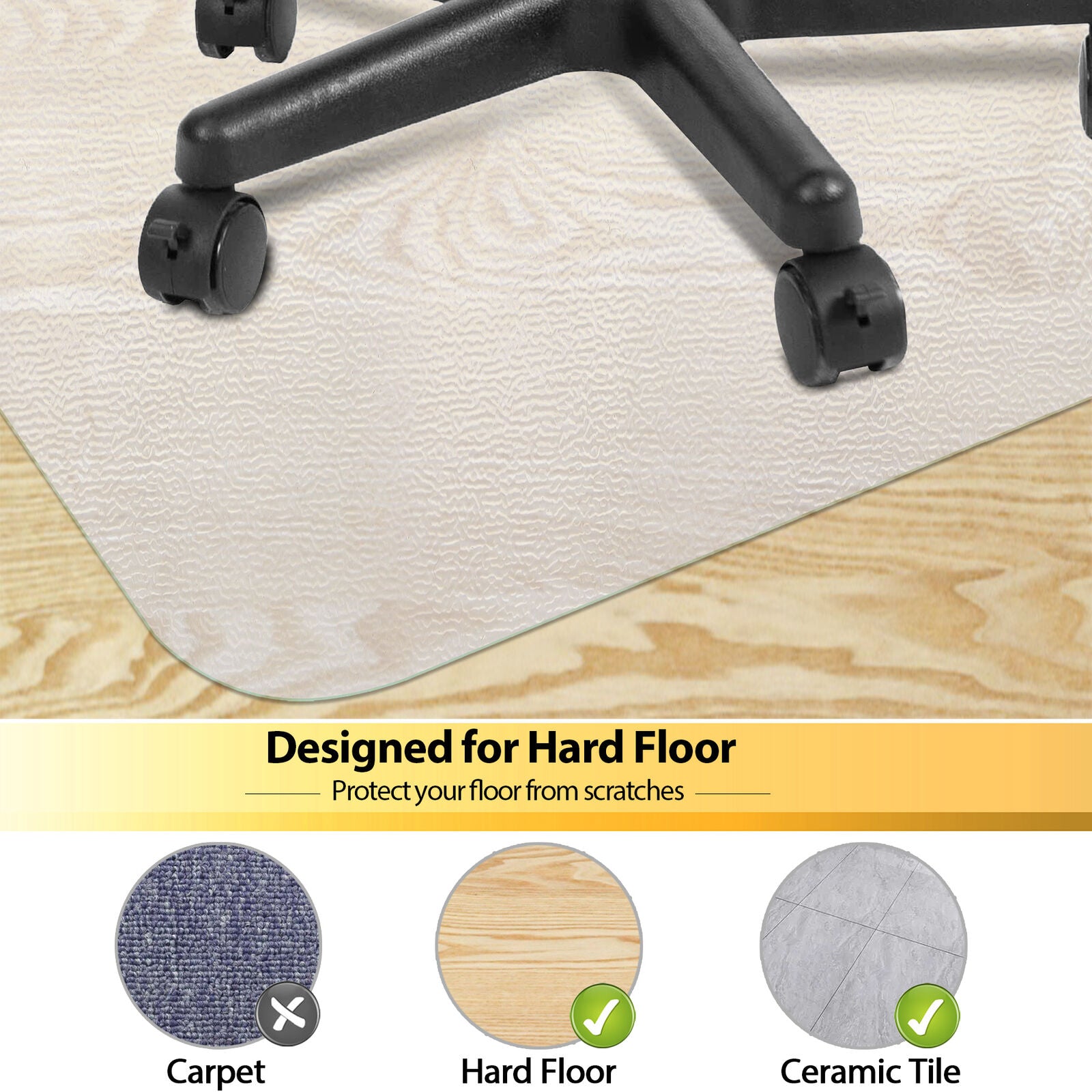 Clear Office Chair Mat 60"x46" for Hardwood Floors – PVC Floor Protector, Scratch-Resistant, Non-Slip Design, Durable & Easy to Clean