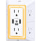 USB Wall Outlet with Fast Charging (USB-C), Surge Protector, 6 Wide-Spaced AC Outlets & Smart LED Night Light – Space-Saving 3D Design for Home & Office