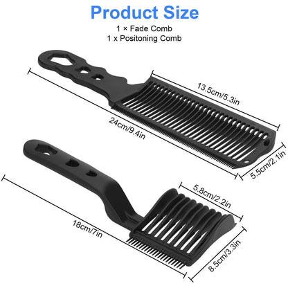 Curved Barber Clipper Comb - 2PCS Hair Cutting Comb for Fades, Flat Tops & Short Styles, Ergonomic Design, Flexible Haircare Lightweight Heatless