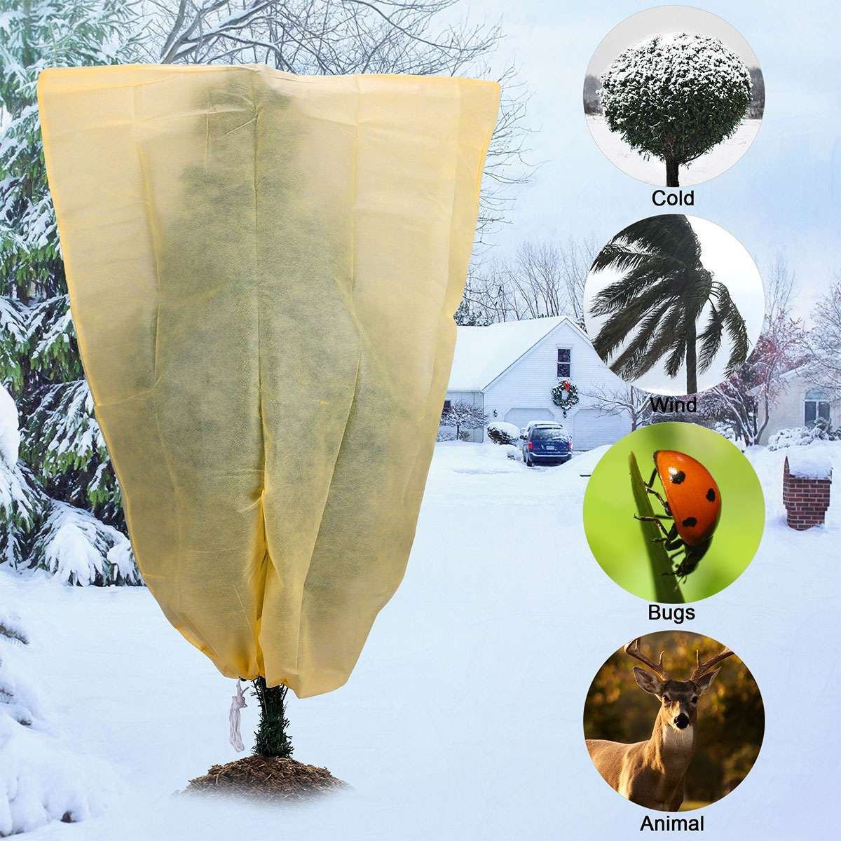 1/2/4X Reusable Plant Covers Freeze with Drawstring for Winter Frost Protection