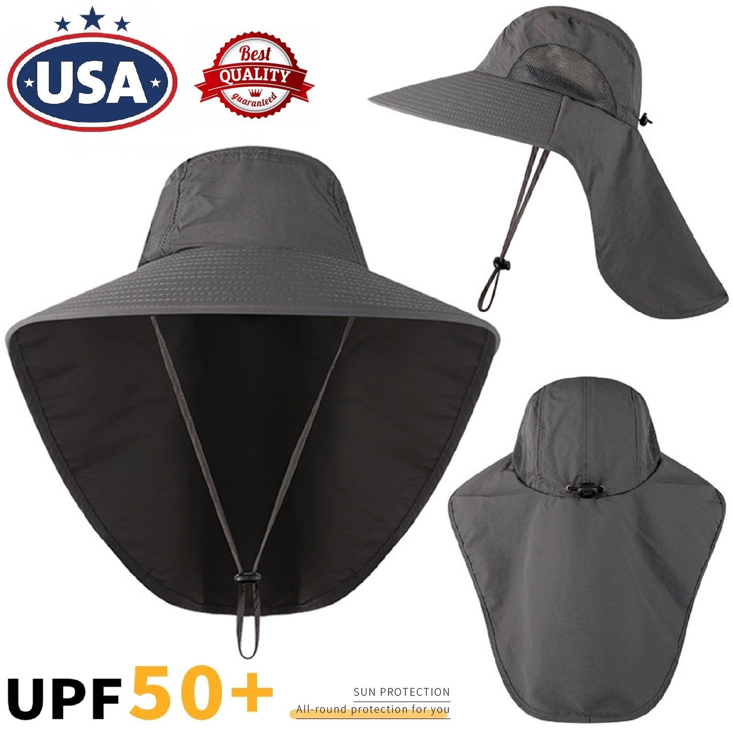 Wide Brim Sun Hat with Neck Flap UV Protection Hiking Fishing Cap Men Women US