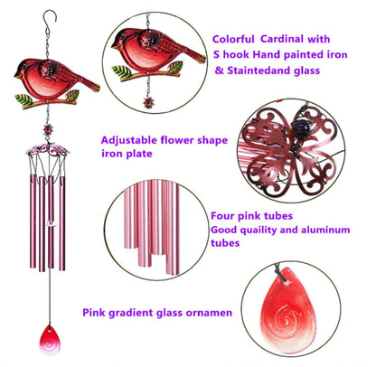 Unique Cardinal Wind Chimes with Crystal Beads – Soothing Sound & Decorative Gift for Mom, Wife, Daughter, Perfect for Gardens, Patios & Occasions