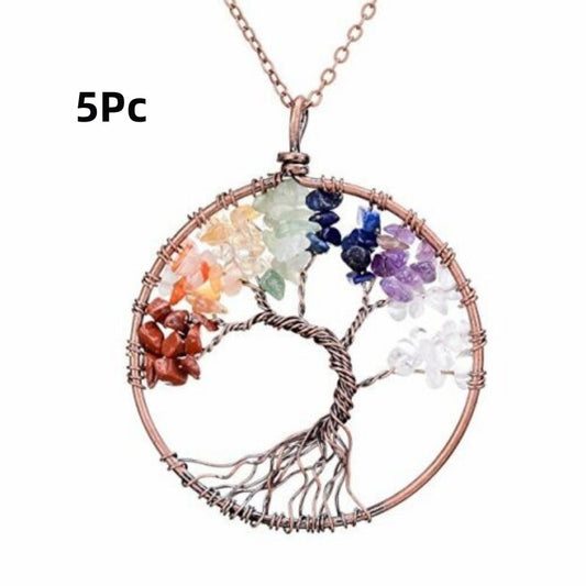 5Pc Natural Crystal Quartz Tree of Life Stone Pendant Amulet Healing Chakra