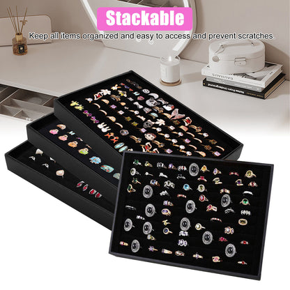 100 Slots Jewelry Ring Display Organizer Tray Holder Earrings Storage Boxes Case
