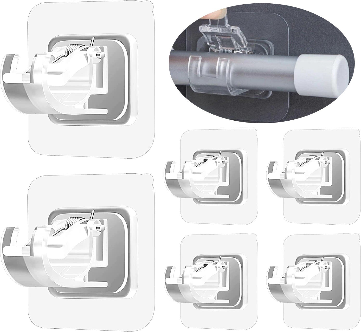 8PCS Nail Free Adjustable Curtain Rod Clip Brackets Self Adhesive Holder Hooks