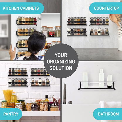 4 Packs Kitchen Spice Rack Organizer Storage Shelf Cabinet Jar Holder Wall Mount
