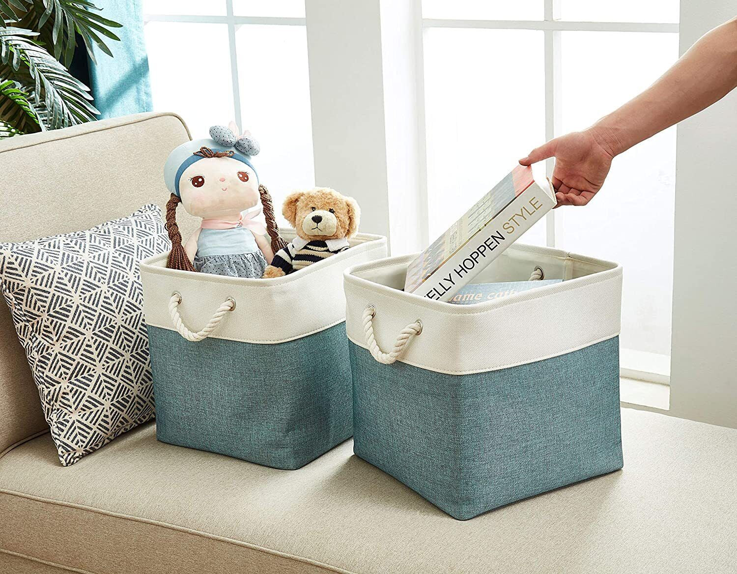 Large Storage Basket Rectangular Fabric Collapsible Organizer Bin Box 13×13×13In