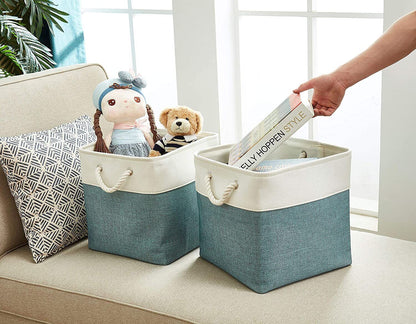 Large Storage Basket Rectangular Fabric Collapsible Organizer Bin Box 13×13×13In