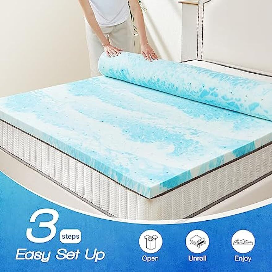 mattress toppers, Memory Foam Bed Topper - Cooling Gel, Pressure Relief, High-Density Support, Breathable & Comfortable Mattress Pad for Deeper Sleep