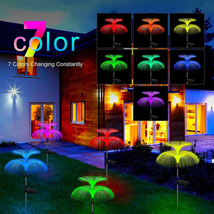 fiber optic lamp, Solar Yard Lights Outdoor - 7 Color Changing Jellyfish Lights, IP65 Waterproof, Fiber Optic Firework Design, Auto On/Off, No Wiring