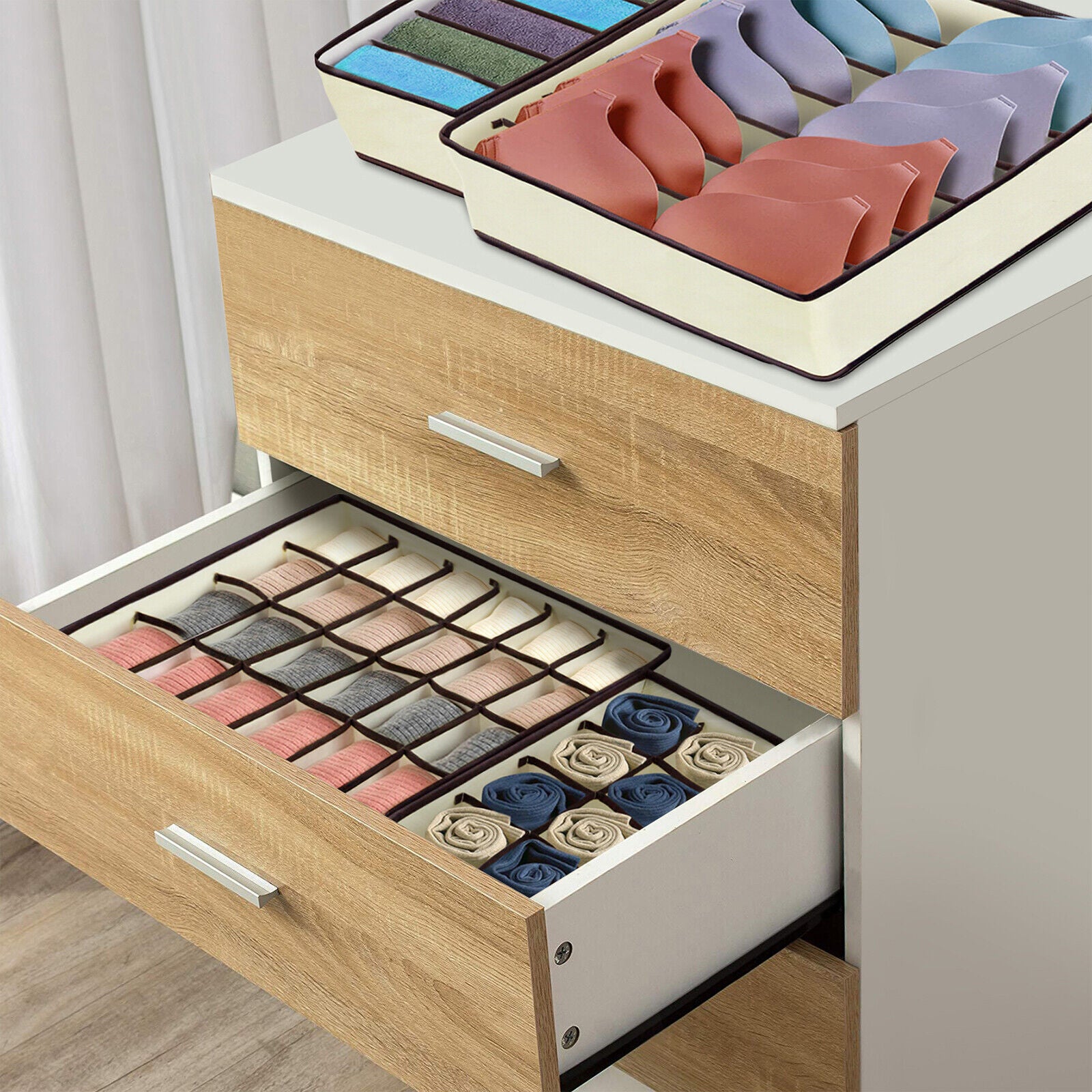 4 Pcs Underwear Organizer Foldable Closet Tie Bra Cabinet Drawer Dresser Storage