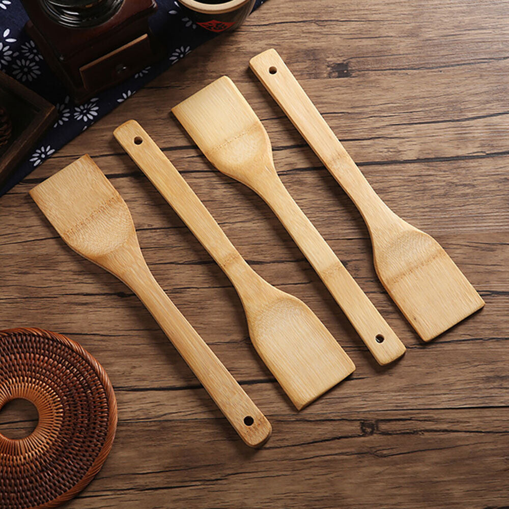 Aesthetic Kitchen Bamboo Wooden Utensils – Set of 2/4/6 Eco-Friendly Spatula, Spoon & Cooking Tools for Home Chefs & Meal Prep