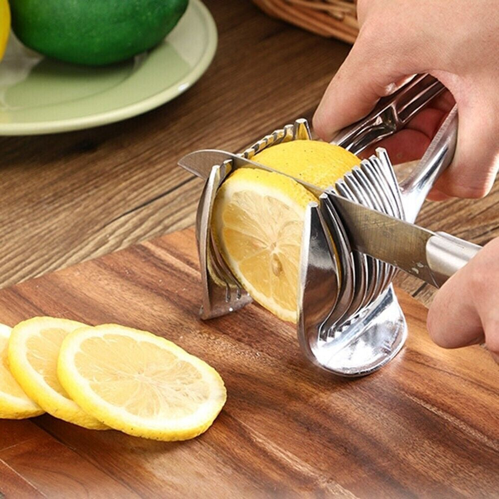 Tomato Onion Lemon Slicer Clip - Multi-Purpose Fruit & Veggie Holder | Food-Grade Stainless Steel Cutter Guide for Safe, Easy, Precise Kitchen Use