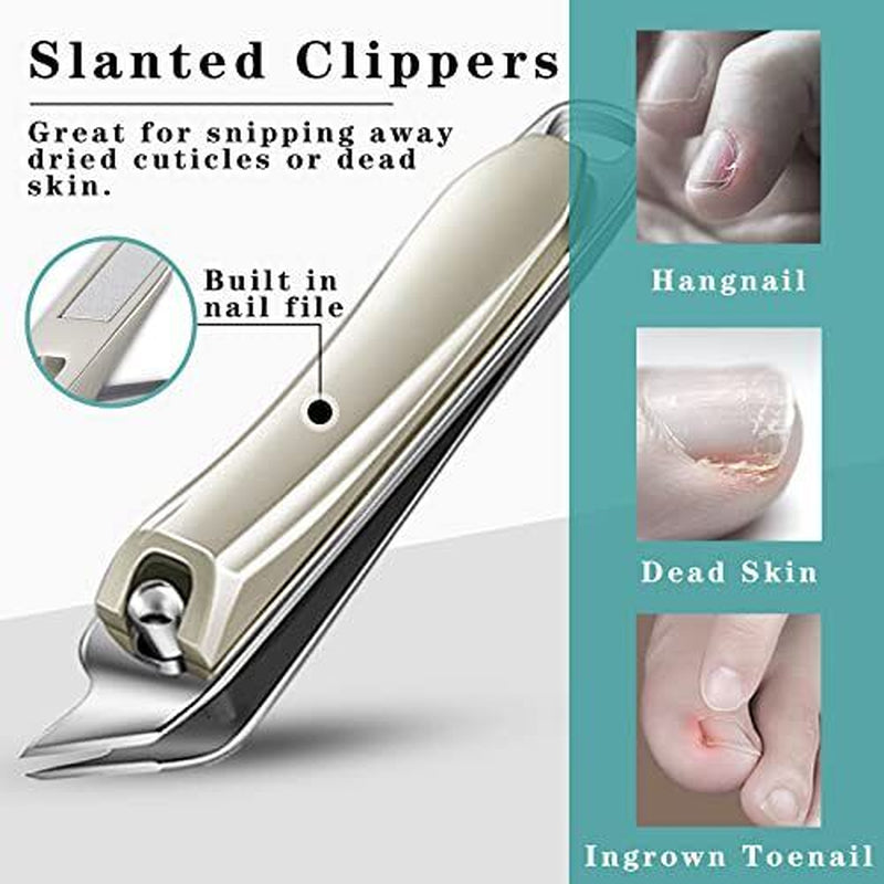 Anti Splash Nail Clippers Set - Sharp Stainless Steel Clippers for Thick Nails, Cuticle Trimmer, Nano File & Pouch, Perfect Gift for Men & Women!