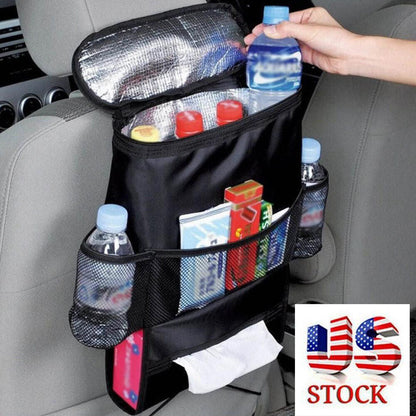 Car Seat Back Storage Bag Organizer | Insulated Food & Drink Holder | Multi-Pocket for Snacks, Bottles, Umbrella, iPad, Tissues | Compact & Foldable