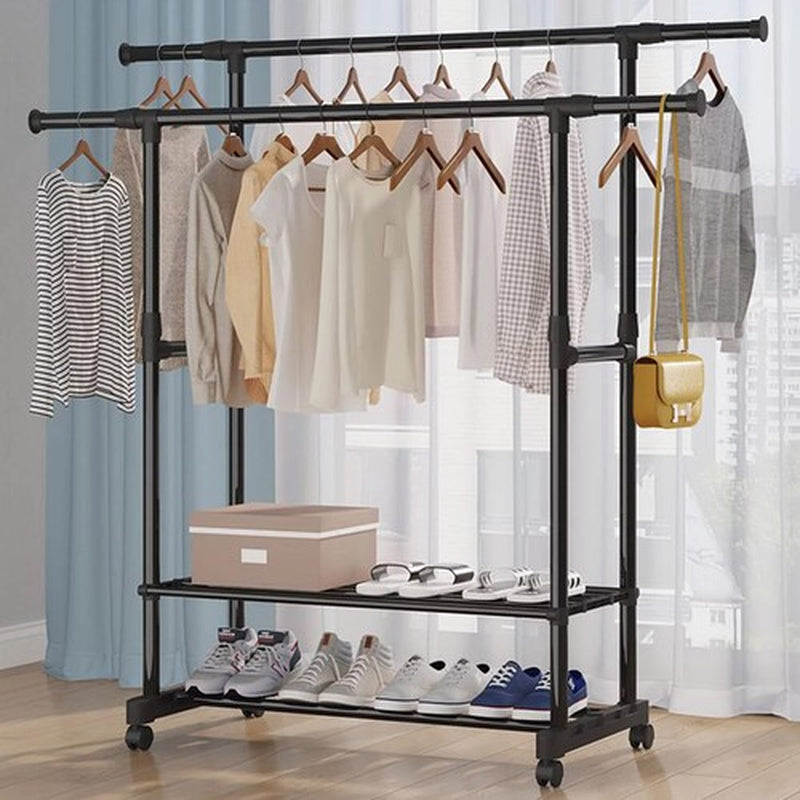 Heavy Duty Clothing Garment Rack Rolling Clothes Organizer Double Rails Hanging