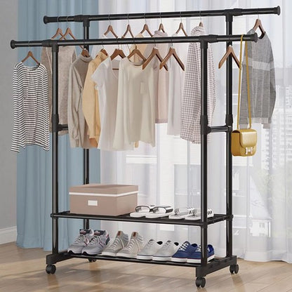 Heavy Duty Clothing Garment Rack Rolling Clothes Organizer Double Rails Hanging