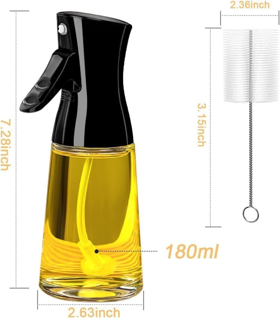 Oil Sprayer for Cooking 180ml - Glass Olive Oil Sprayer Bottle with Brush | Non-Slip Design, Fine Mist for Air Fryer, Grilling & Baking | Kitchen Gift!