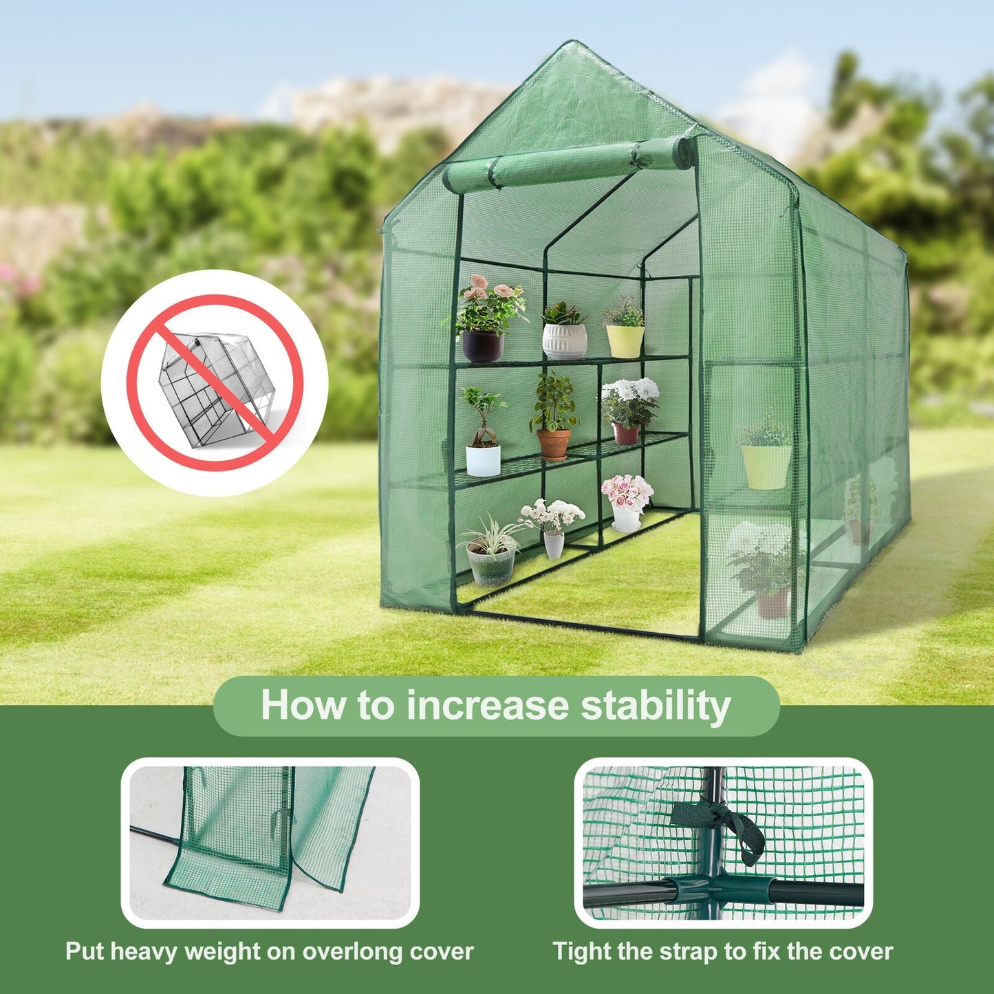 TikTok Trending! Mini Walk-In Greenhouse - 8 Shelves, 3 Tiers for Plants, Weather-Resistant, Portable, Breathable, Sturdy & Perfect for Small Spaces