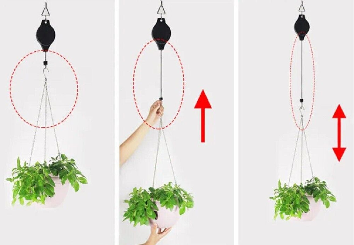 2-Piece Retractable Plant Pulley Set - Adjustable Hook for Hanging Baskets & Pot