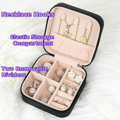 Black Jewelry Travel Case Box – Ring, Earring & Necklace Organizer for Women – Faux Leather, Compact & Stylish for Gift Giving, Storage & Display