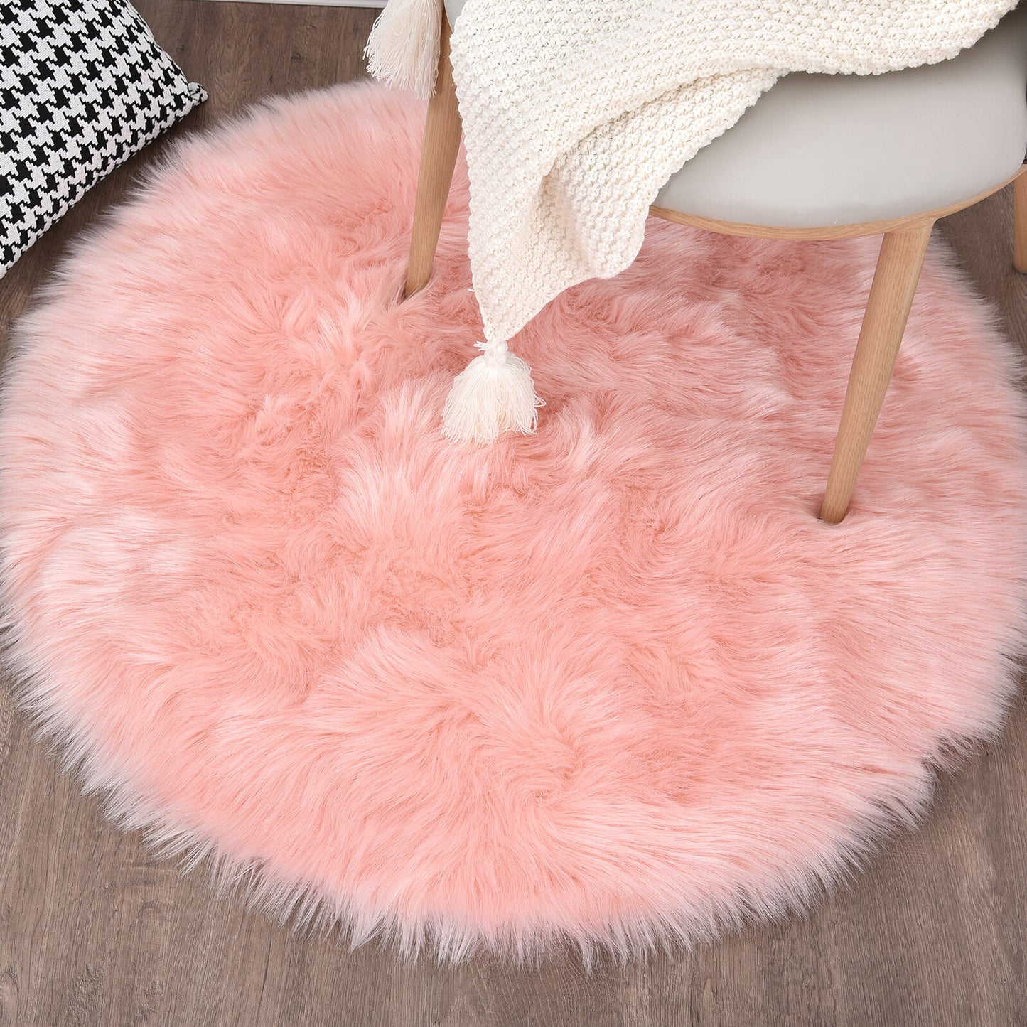 Faux Fur Sheepskin Fluffy Area Rugs round Shaggy Carpet for Bedroom Living Room