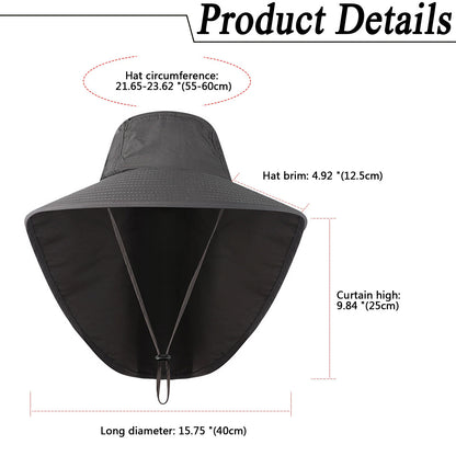 Wide Brim Sun Hat with Neck Flap UV Protection Hiking Fishing Cap Men Women US