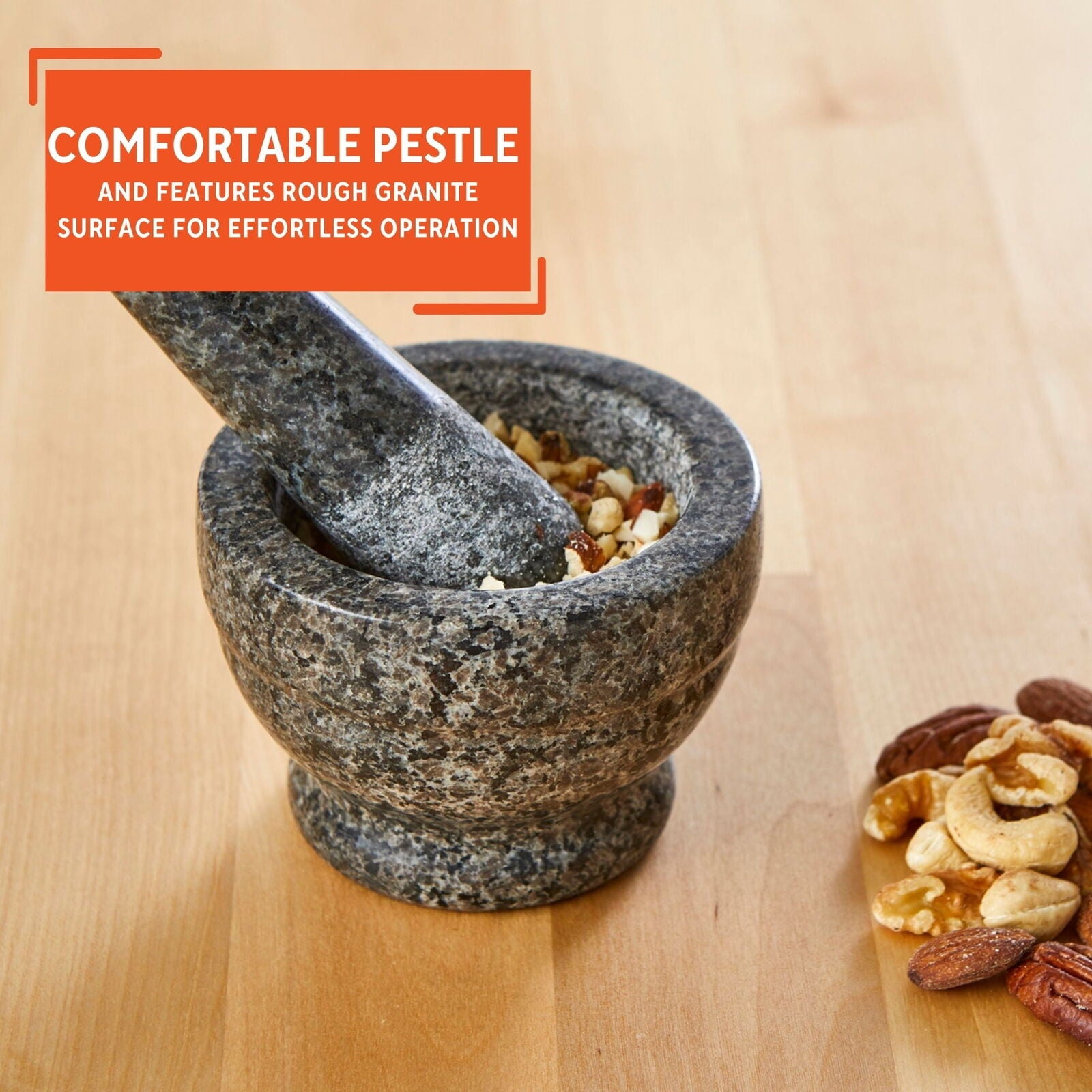 3.75" Mini Polished Granite Mortar and Pestle, Gray (3.7" X 3.7" X 2.8")