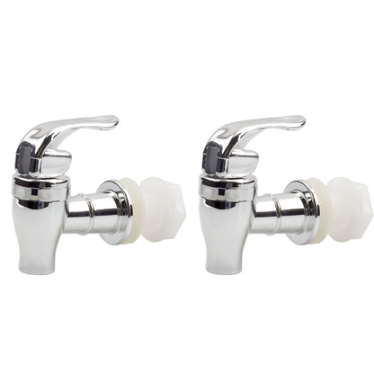 Beverage Dispenser Spigot 2-Pack – Push Style Chrome Tap for Drink Dispensers, Hands-Free Lock, Easy Install, Food-Grade Plastic for Party & Home Use