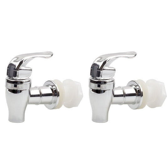 Beverage Dispenser Spigot 2-Pack – Push Style Chrome Tap for Drink Dispensers, Hands-Free Lock, Easy Install, Food-Grade Plastic for Party & Home Use