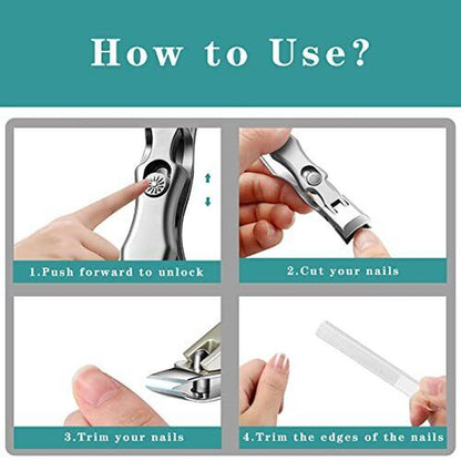 Anti Splash Nail Clippers Set - Sharp Stainless Steel Clippers for Thick Nails, Cuticle Trimmer, Nano File & Pouch, Perfect Gift for Men & Women!