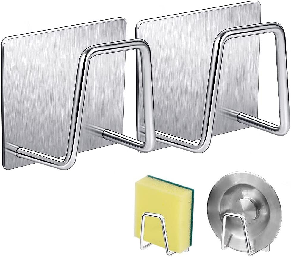 4Pcs Stainless Steel Adhesive Sponge Holder Sink Caddy for Kitchen Accessories