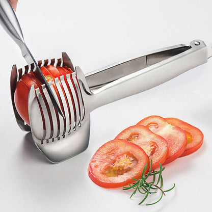 Tomato Onion Lemon Slicer Clip - Multi-Purpose Fruit & Veggie Holder | Food-Grade Stainless Steel Cutter Guide for Safe, Easy, Precise Kitchen Use