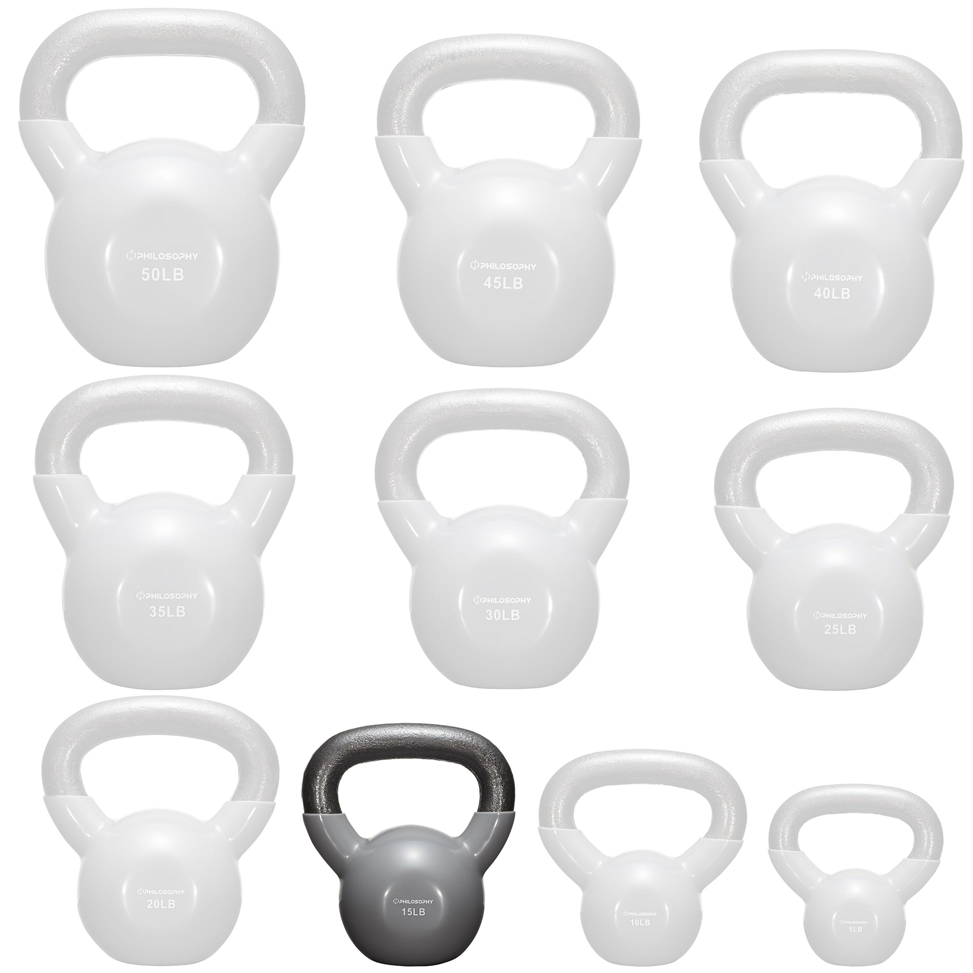 Vinyl Coated Cast Iron Kettlebell, 5 Lbs to 50 Pound Weights
