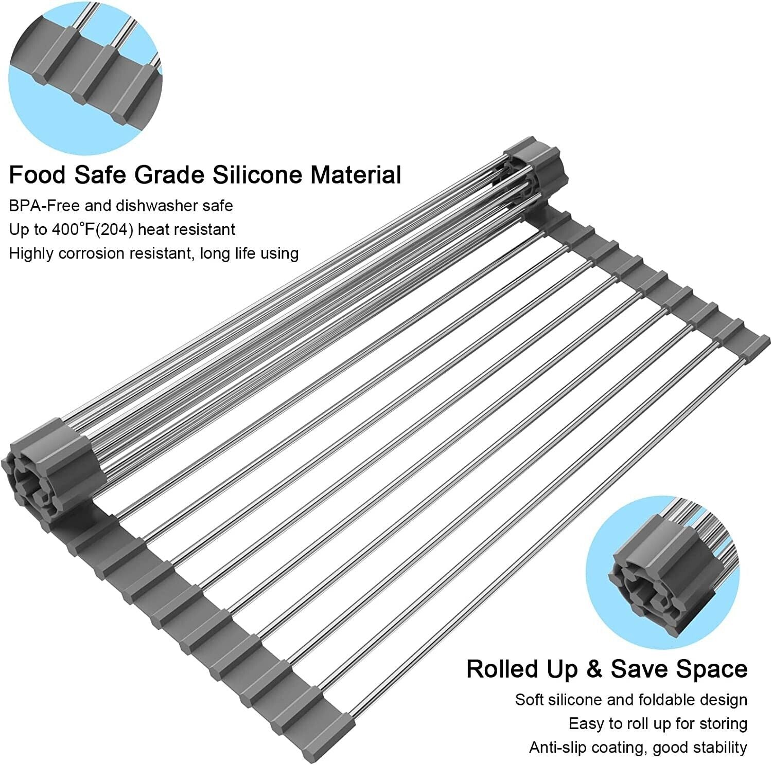 Large Kitchen Over Sink Drying Rack | Stainless Steel Roll-Up Dish Drainer & Cutting Board | Multi-Functional Space-Saving Food Prep Solution