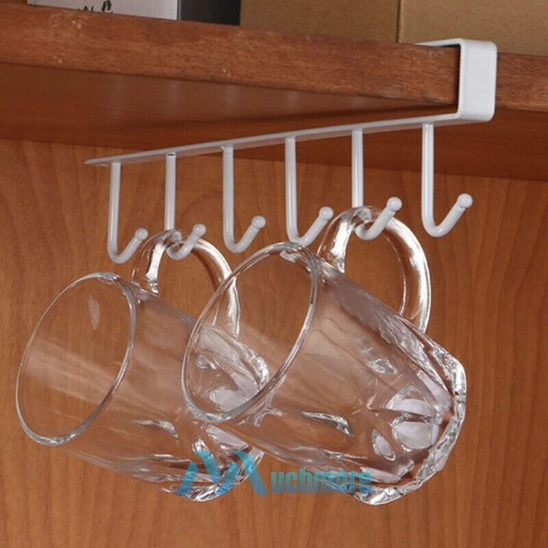 2X 6 Hooks Cup Holder Hang Kitchen Cabinet under Shelf Storage Rack Organizer kitchen supplies gadgets