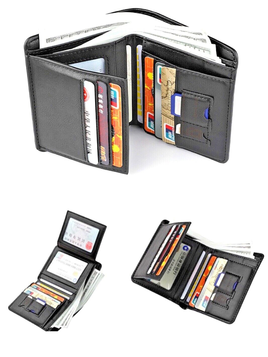 Men'S Functional Bifold Leather Wallet with ID Window Card Holder Slim Purse
