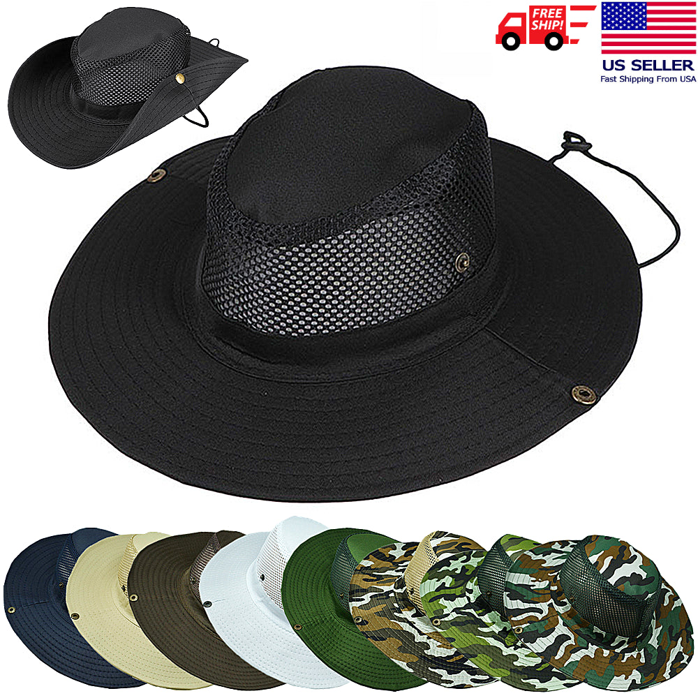 Mesh Tactical Boonie Hat Military Camo Bucket Wide Brim Sun Fishing Summer Cap