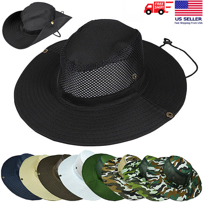 Mesh Tactical Boonie Hat Military Camo Bucket Wide Brim Sun Fishing Summer Cap