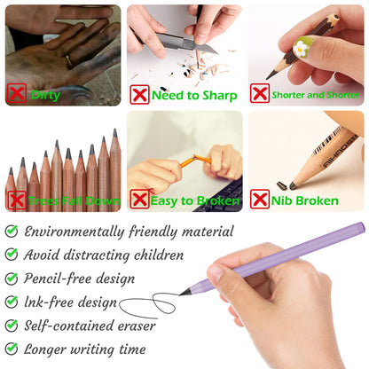 14PCS Inkless Everlasting Pencil Set | Reusable Infinity HB Pencils with Alloy Tip & 2 Erasers | Eco-Friendly, No Sharpening Needed, Long-Lasting