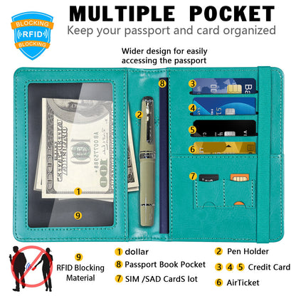 RFID Blocking Leather Passport Holder – Slim Wallet Cover with Card Slots for Men & Women | Airport Must-Have Organizer Travel Essentials