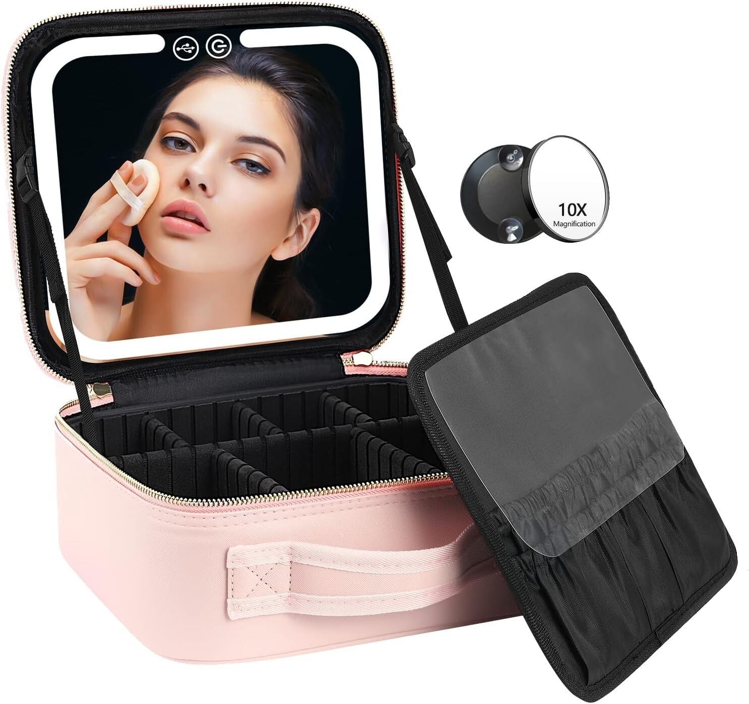 Travel Makeup Bag with LED Lighted Makeup Case with Mirror 3 Color Setting