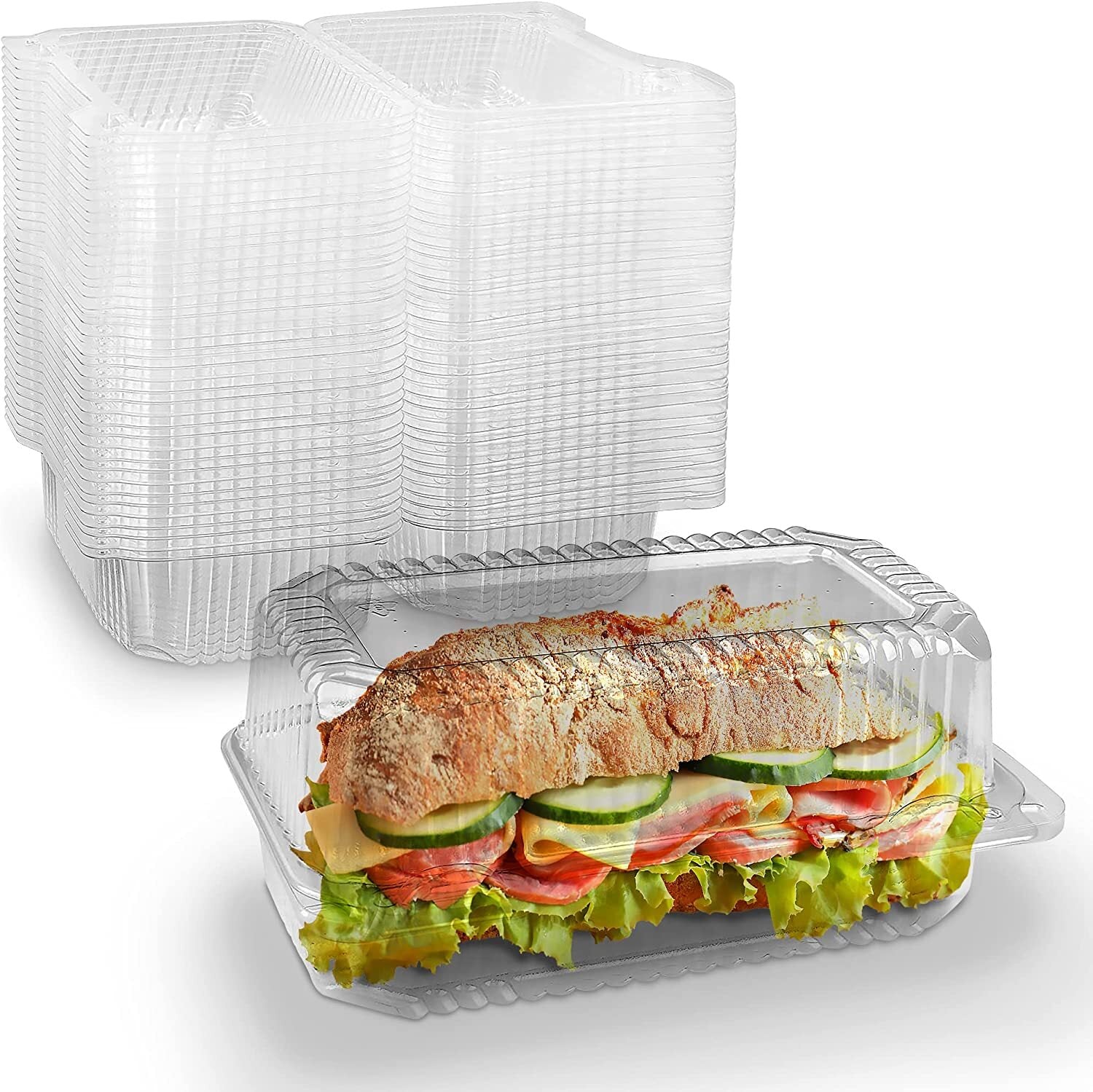 MT Products Clear Plastic Hinged Loaf Containers 8" X 4" X 3.85" - Pack of 20