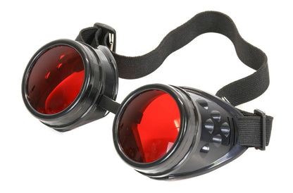 steampunk goggles,  Red Lens Goggles - Victorian Cyberpunk Welding Glasses, Gothic Cosplay, 3X Lens (Red, Black, Clear)