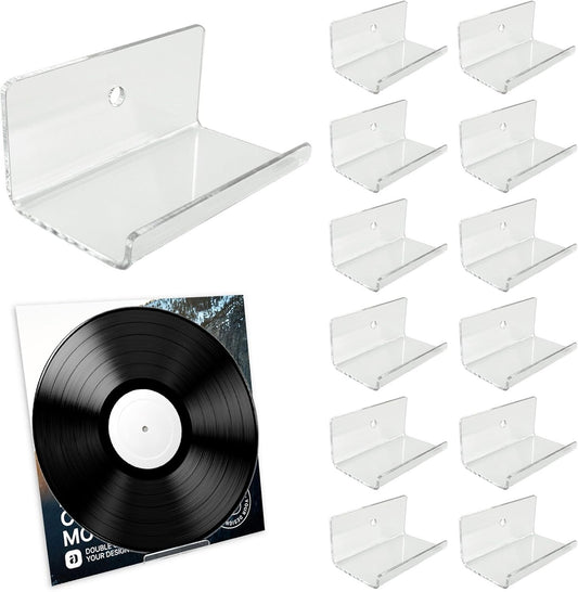 Aaiphuwew 12 Pack Clear Vinyl Record Holder Wall Mount, Invisible Clear-12Pcs