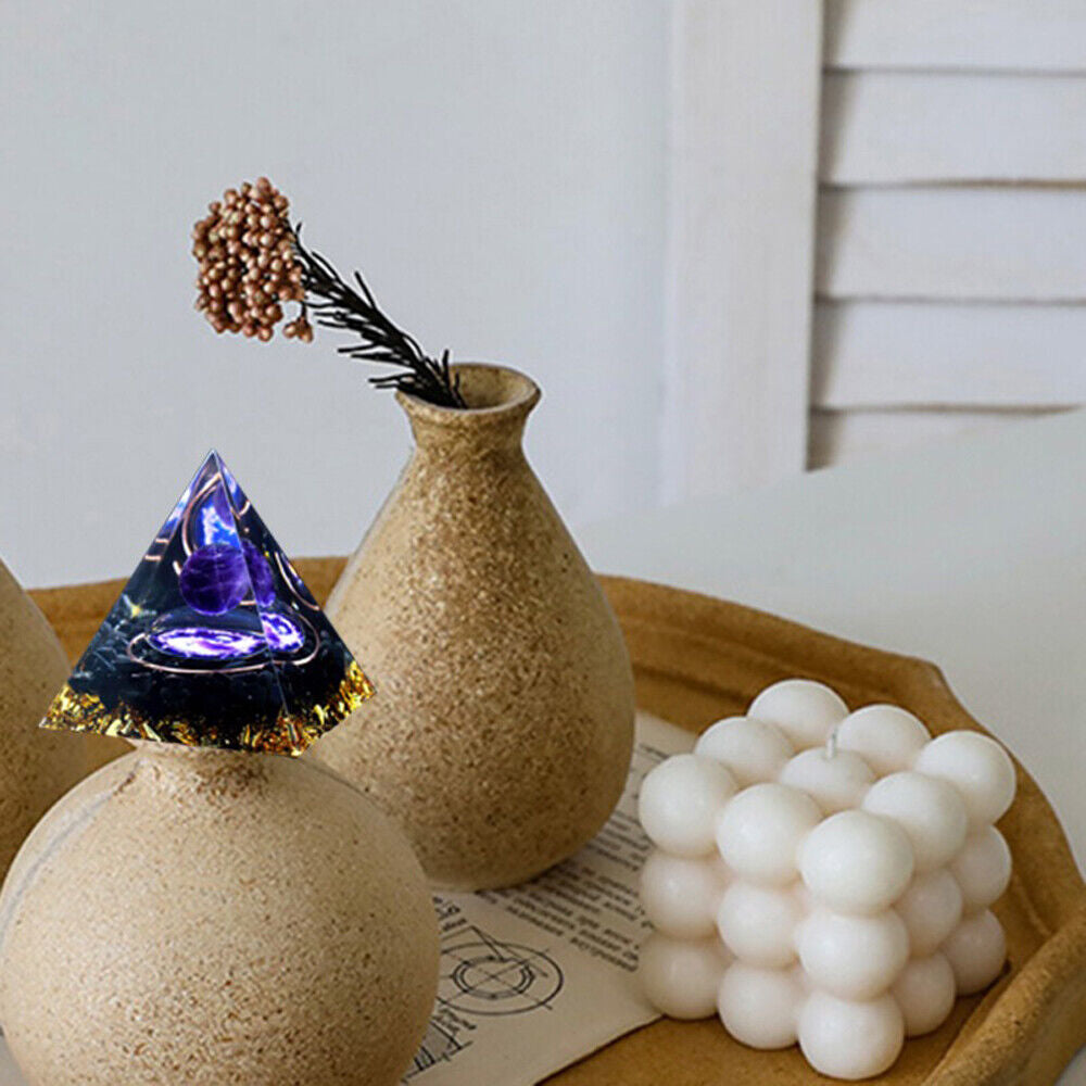 EMF Protection Orgonite Pyramid - Amethyst & Peridot Healing Crystal, Energy Orgone, Spiritual Decor, Positive Vibes, Stress Relief Home & Office Gift