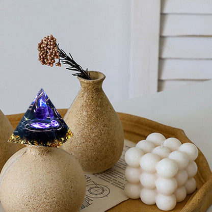 EMF Protection Orgonite Pyramid - Amethyst & Peridot Healing Crystal, Energy Orgone, Spiritual Decor, Positive Vibes, Stress Relief Home & Office Gift