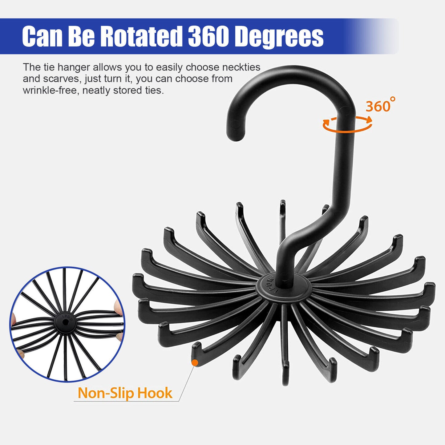 Neck Tie Rack 360° Rotating Hanger – Organize Ties, Belts & Scarves, Space-Saving Closet | Lightweight Smooth Installation Plastic Traditional Hanging