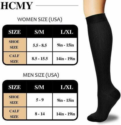 6 Pairs Support Socks Firm Compression Hose Opaque Knee High Wide Calf Stockings