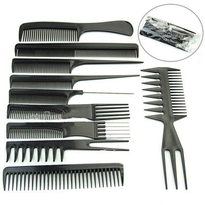 rat tail comb, Pro Salon Hair Styling Comb Set – 10pcs Black Plastic Hairdressing Brushes for Barbers & Stylists, Professional Hair Tools for Cutting